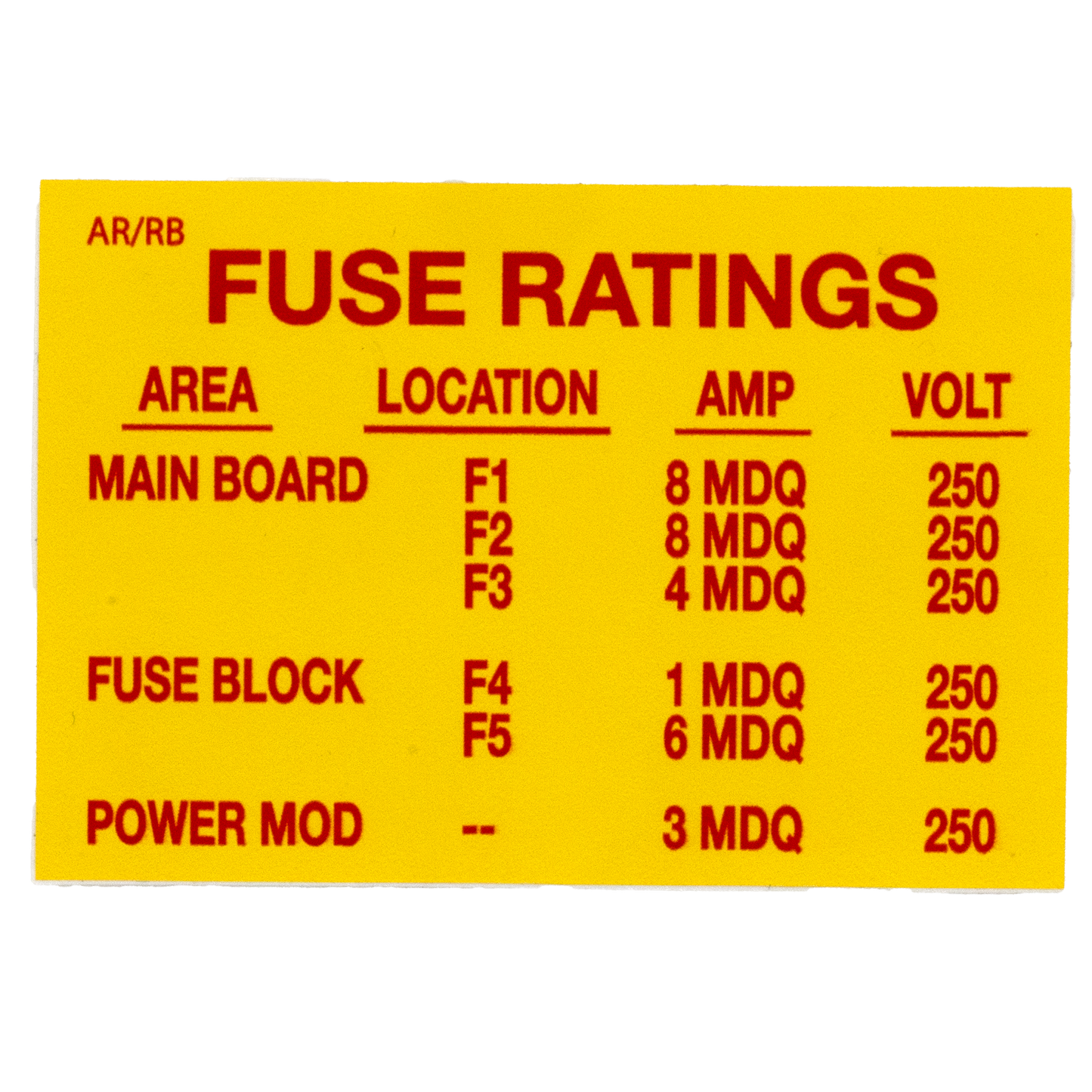 DECAL (FUSE RATING) [RB7009]