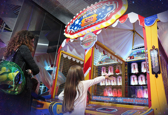 kid playing down the clown